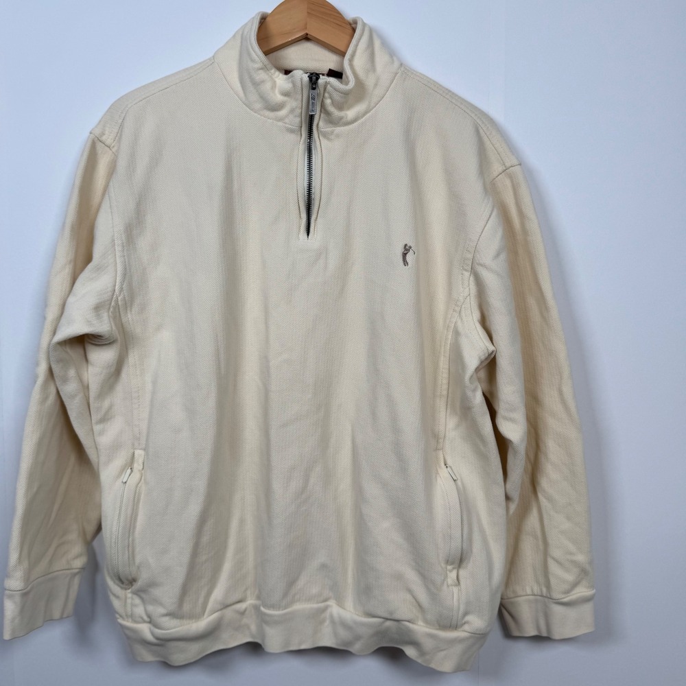 Tasso Elba Golf Sweater Men XL 1/4 Zip Pullover Cream Cotton Preppy Classic Fall